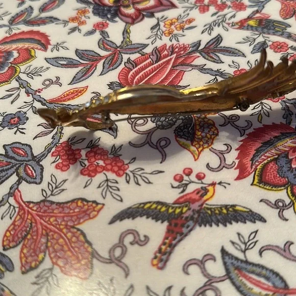 Vintage 30’s Bird of Paradise pot metal w/vermeil/rhinestones brooch 5 3/8” - Picture 14 of 14